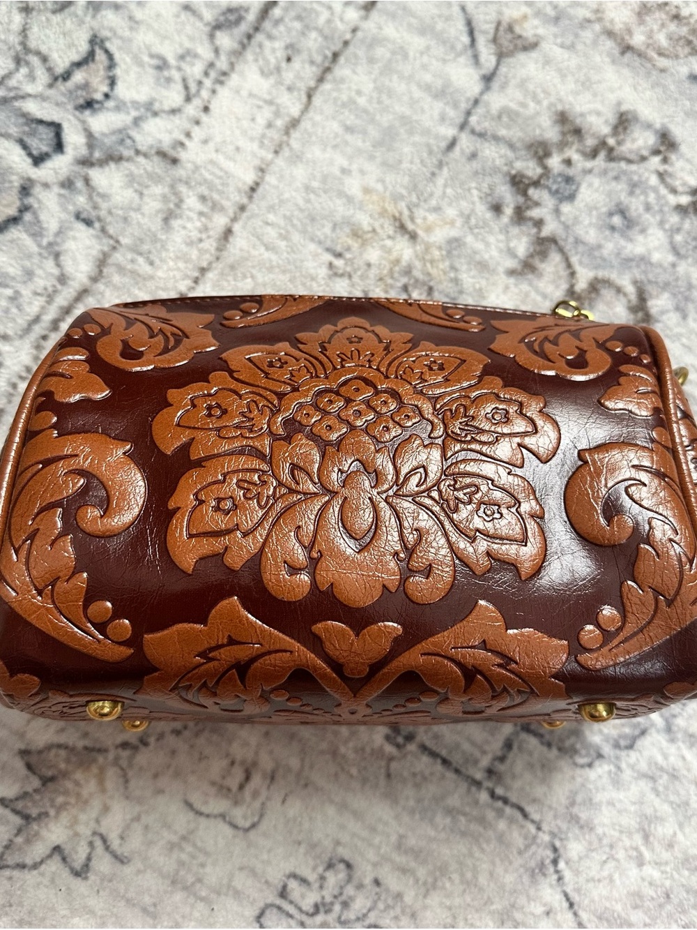 Brown Leather Crossbody Bag - Handcrafted Floral Design